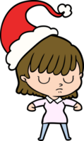 hand drawn line drawing of a woman wearing santa hat png