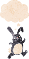 cartoon rabbit running with thought bubble in grunge distressed retro textured style png