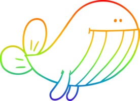 rainbow gradient line drawing of a cartoon whale png