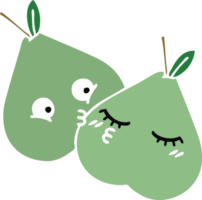 flat color retro cartoon of a green pear png