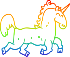 rainbow gradient line drawing of a cartoon unicorn png