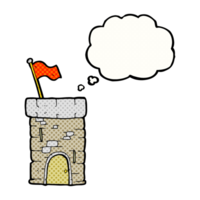 mão desenhado pensamento bolha desenho animado velho castelo torre png