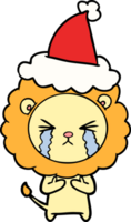 hand drawn line drawing of a crying lion wearing santa hat png