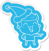 quirky cartoon  sticker of a man laughing wearing santa hat png