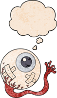 cartoon injured eyeball with thought bubble in grunge texture style png