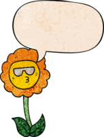 cartoon flower with speech bubble in retro texture style png