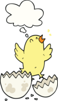 dibujos animados pájaro eclosión desde huevo con pensamiento burbuja png