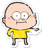 distressed sticker of a cartoon bald man staring png