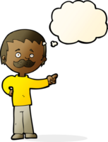 cartoon man with mustache pointing with thought bubble png