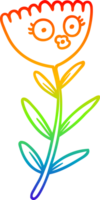 rainbow gradient line drawing of a cartoon flower dancing png