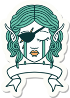 sticker of a crying elf rogue character face with banner png