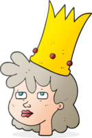 hand drawn cartoon queen with crown png