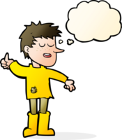 cartoon poor boy with positive attitude with thought bubble png