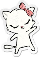 distressed sticker of a cute cartoon cat with bow png