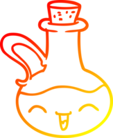 warm gradient line drawing of a cartoon happy bottle of olive oil png