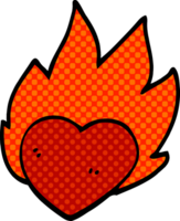 desenho animado doodle coração flamejante png