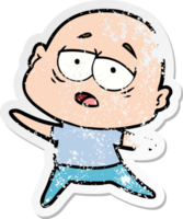 distressed sticker of a cartoon tired bald man png