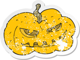 retro distressed sticker of a cartoon halloween pumpkin png