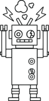 line drawing cartoon of a malfunctioning robot png