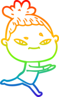 rainbow gradient line drawing of a cartoon woman png