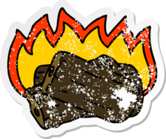 distressed sticker of a quirky hand drawn cartoon burning log png