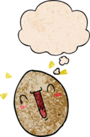 desenho animado feliz ovo com pensamento bolha dentro grunge textura estilo png