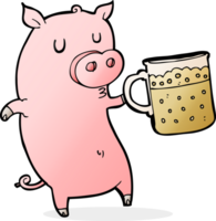 cochon de dessin animé buvant une pinte de bière png