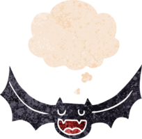 dessin animé chauve souris avec pensée bulle dans grunge affligé rétro texturé style png