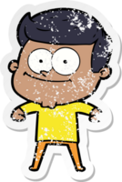 distressed sticker of a cartoon happy man png