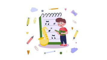 een jongen is spelen muziek- Aan een muziek- instrument video