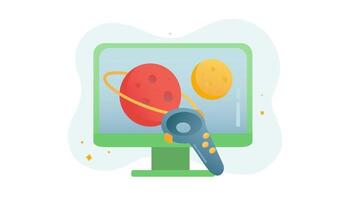 Computer Monitor mit ein Spiel Regler und ein Planet video