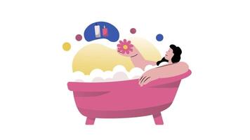 a woman is taking a bath in a pink tub video