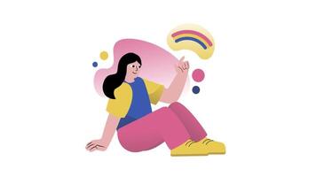 a woman sitting on the ground with a rainbow in the background video