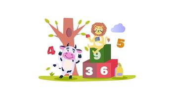 a cartoon lion and cow are sitting on the blocks video