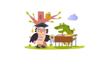 ett Uggla och en krokodil är Sammanträde på en skrivbord video