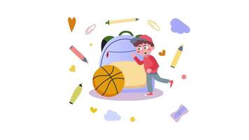 een jongen met een rugzak en basketbal bal video