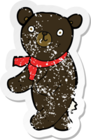 autocollant rétro en détresse d'un ours en peluche noir dessin animé mignon png