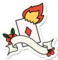 tattoo style sticker with banner of a flaming card png