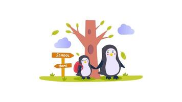 penguins in the forest, cute cartoon illustration, nature, nature, nature, nature video