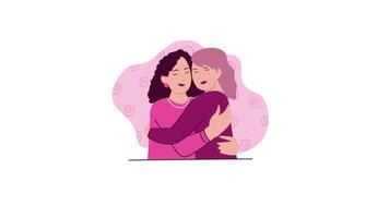 dois mulheres abraçando cada de outros dentro Rosa camisas video