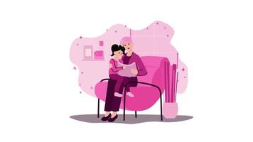 an illustration of a woman sitting on a chair with a child video