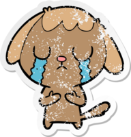 distressed sticker of a cute cartoon dog crying png