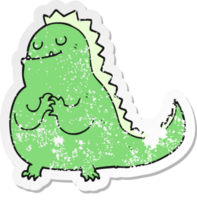 distressed sticker of a cartoon dinosaur png