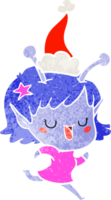 happy alien girl hand drawn retro cartoon of a wearing santa hat png