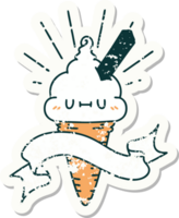 worn old sticker of a tattoo style ice cream character png