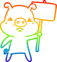 arco iris degradado línea dibujo de un dibujos animados enojado cerdo png