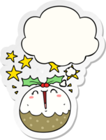 cute cartoon happy christmas pudding with thought bubble as a printed sticker png