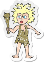 retro distressed sticker of a cartoon cave woman png