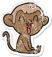 verontruste sticker van een cartoon lachende aap png