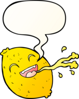 cartoon squirting lemon with speech bubble in smooth gradient style png